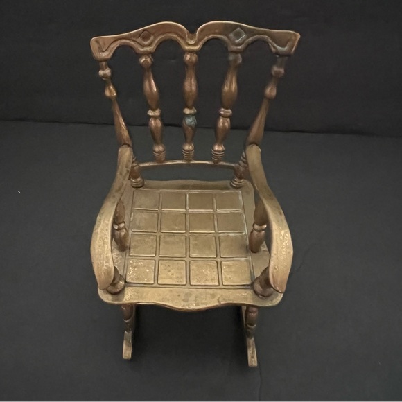 Vintage Brass Figurines Set of 3 Rocking Chair Key Shoe Slipper Ashtray - Picture 7 of 12